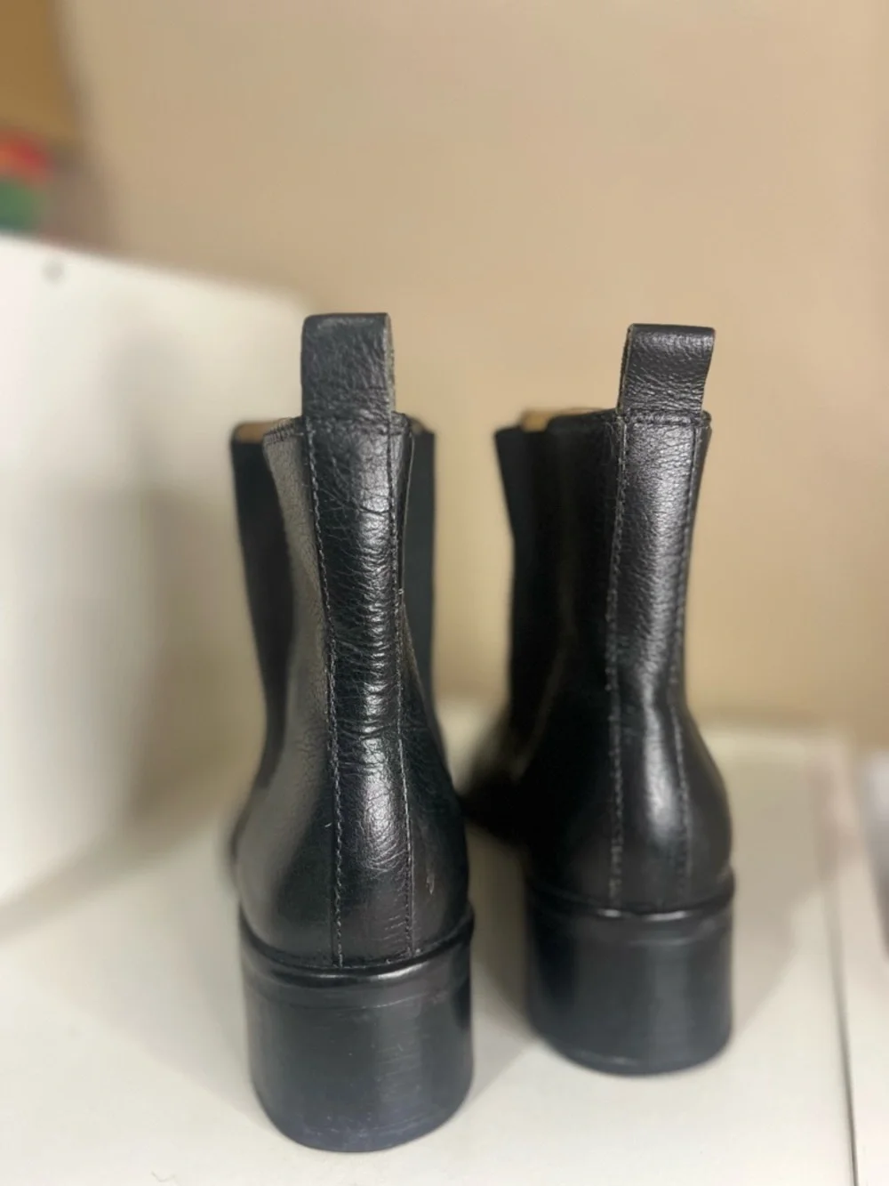 Franco Sarto Black Leather Chelsea Ankle Boots Almond Toe Size 8.5